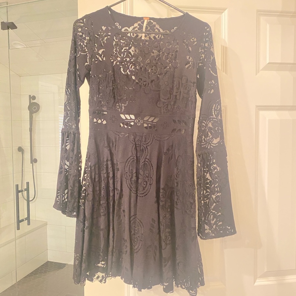 Free People Black Lace Long Sleeve Dress